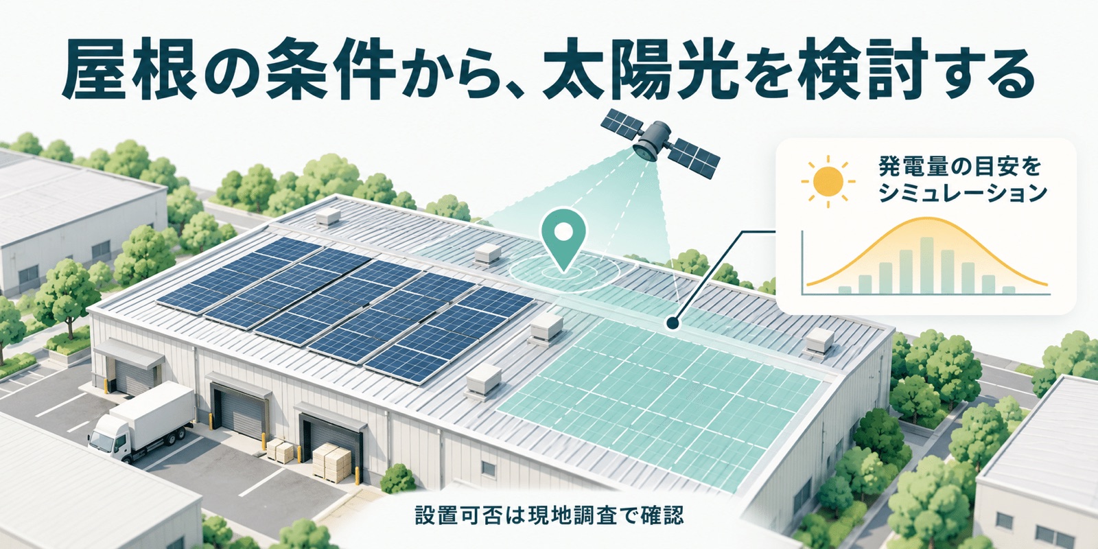 屋根の条件から発電量の目安を調べる太陽光診断(説明用イラスト)